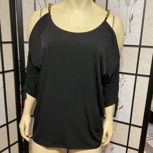 Michael Michael Kors Cold Shoulder, Rouched Sleeves with Gold Chain On Shoulders